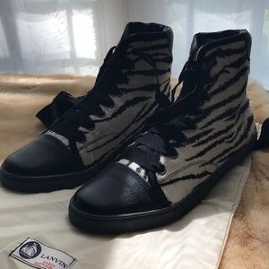 Lanvin leather zebra print sneakers